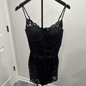 Black Lace Bustier dress with Floral Appliqué - Women Intimates
